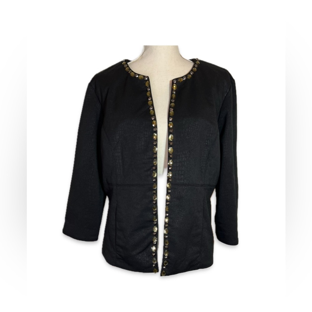 Ruby Rd. Embellished Black Women's Jacket Size XL Animal Print